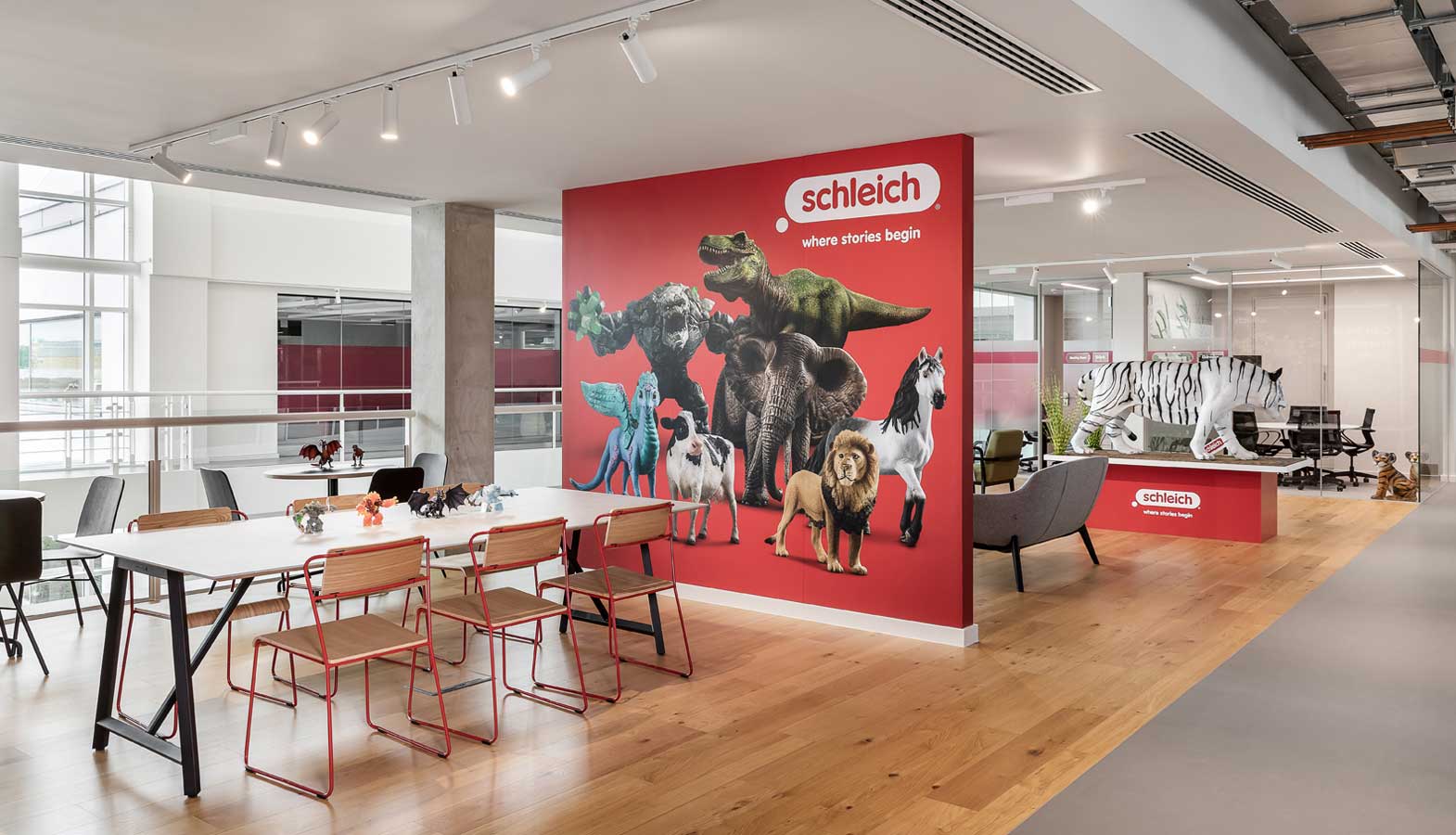 Schleich Head Office meeting area with full drop graphics on wall.