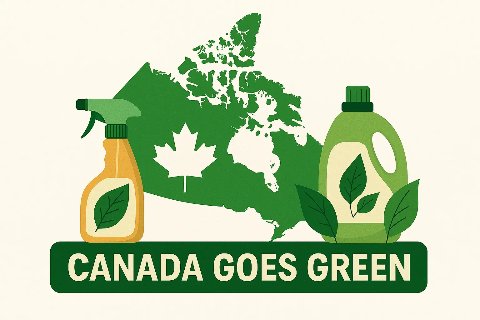  Canada goes green illustration with eco-friendly cleaning products highlighting environmental awareness and sustainable living.
