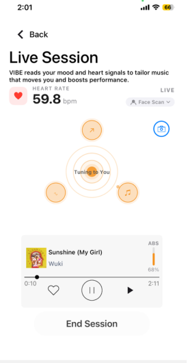 VIBE Live Session screen