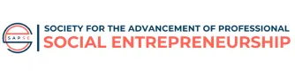 Logo of Society for the Advancement of Professional Social Entrepreneurship with text in blue and orange.