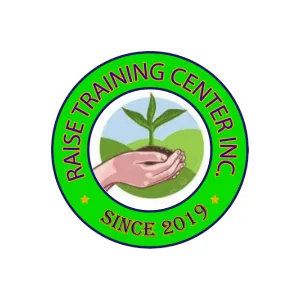 Logo of Raise Training Center Inc. featuring a hand holding a small green plant, encircled by green and blue borders with text 'RAISE TRAINING CENTER INC.' and 'SINCE 2019'.