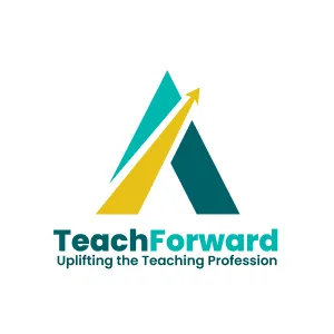 TeachForward logo with stylized overlapping triangles and an upward arrow, alongside the tagline 'Uplifting the Teaching Profession'.