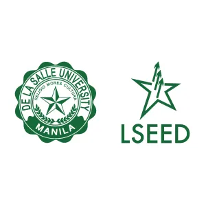 Seal of De La Salle University Manila and logo of LSEED featuring a stylized star with arrows.