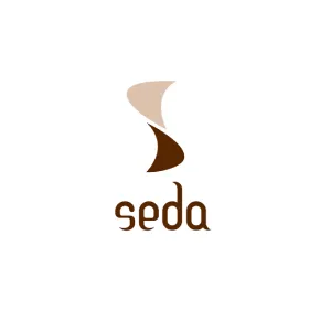 Seda logo with abstract brown and beige shapes forming an 'S' above the word 'seda'.
