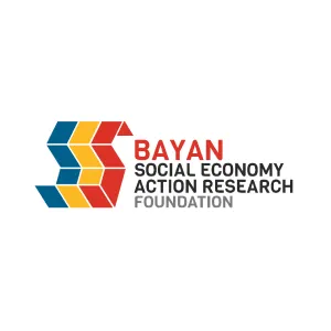 Logo of Bayan Social Economy Action Research Foundation with colorful geometric shapes forming an 'S'.
