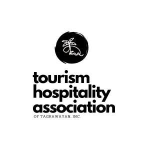 Logo of Tourism Hospitality Association of Tagkawayan, Inc. with stylized initials inside a black circle above the association's name in bold black text.