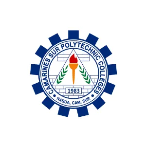 Seal of Camarines Sur Polytechnic College featuring a torch, laurel leaves, and the year 1983 inside a gear-shaped border.