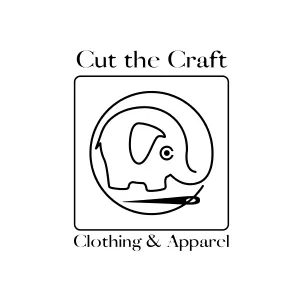 Logo of an elephant inside a circle with a needle and thread forming the outline, text above reads 'Cut the Craft' and below reads 'Clothing & Apparel'.