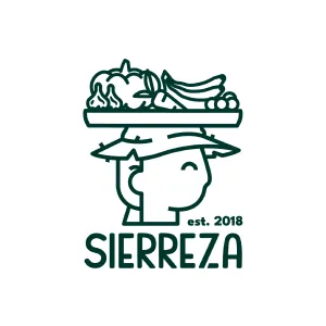 Logo of a person with a hat carrying a tray of vegetables, with text 'SIERREZA est. 2018'.