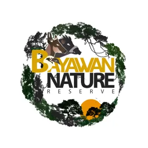 Logo for Bayawan Nature Reserve featuring stylized deer heads, tree silhouettes, and a setting sun.