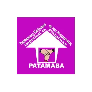 Logo with a white house outline on a purple background, containing three hands holding each other inside and the text 'PATAMABA' below.