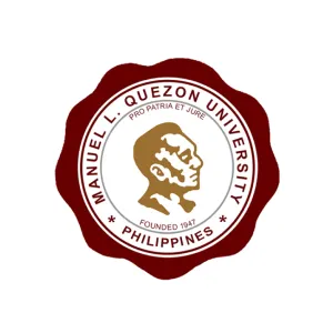 Seal of Manuel L. Quezon University with a profile of Manuel L. Quezon inside a circular maroon border.