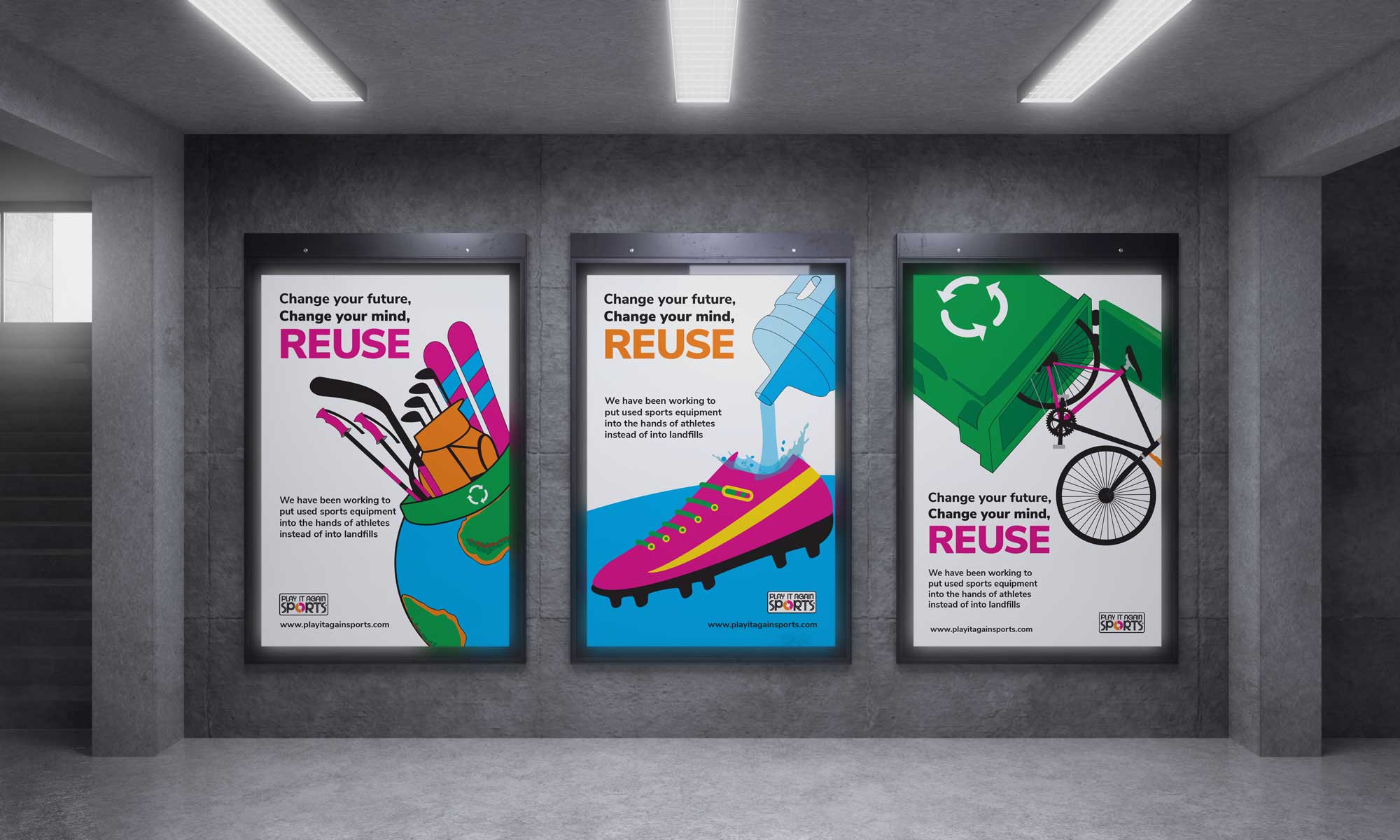 Mock-up of play it again sports posters
