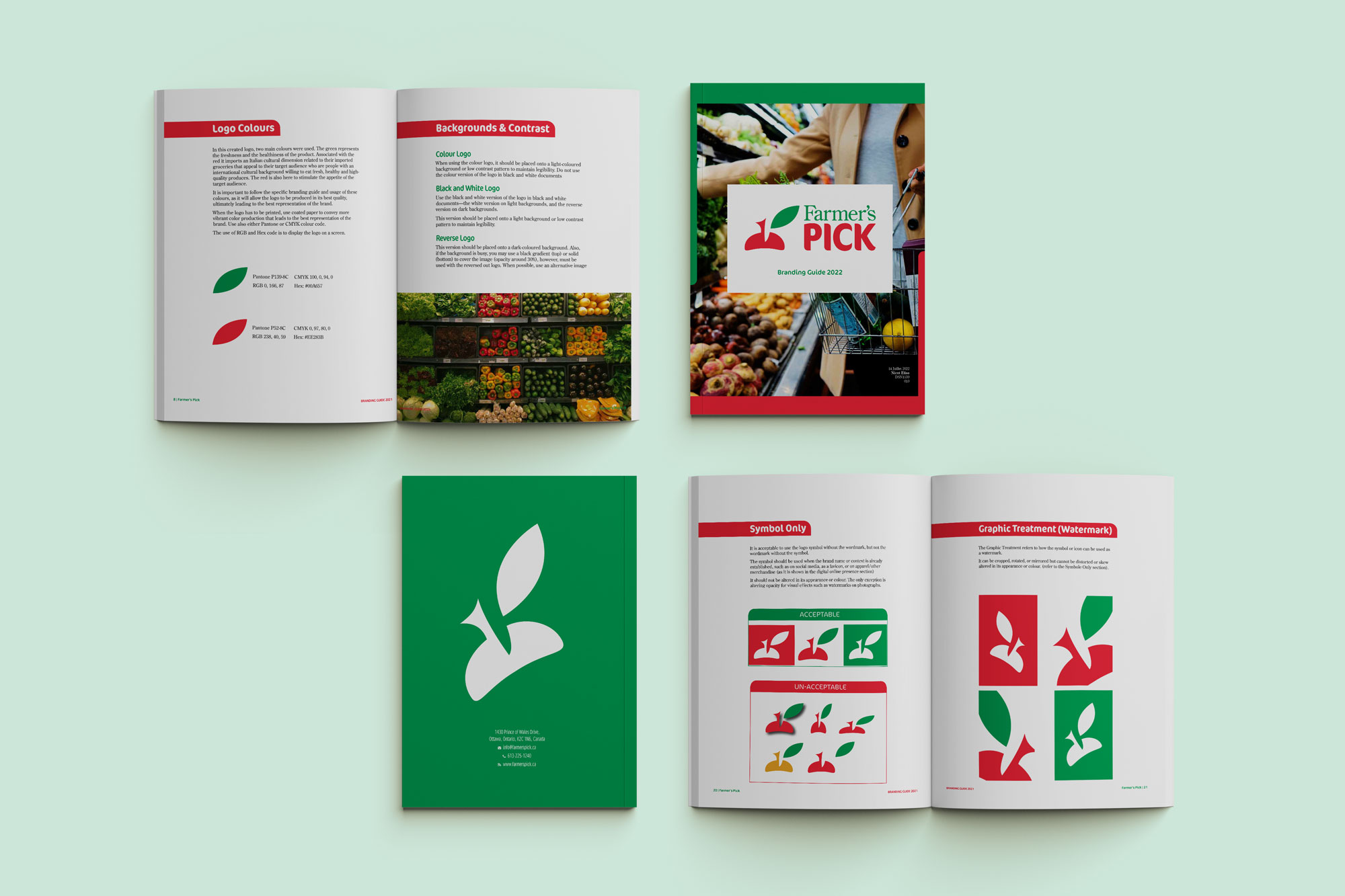 Mockup of a farmer's Pick branding guide book format
