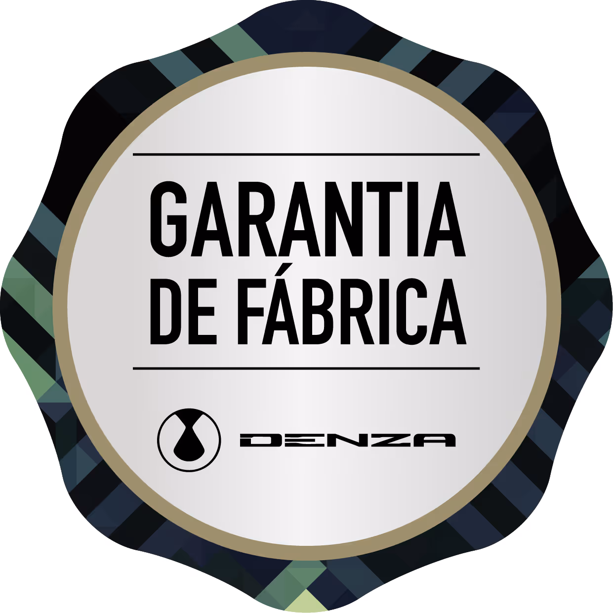 Selo circular com a frase 'Garantia de Fábrica' e o logo da Mitsubishi Motors abaixo.