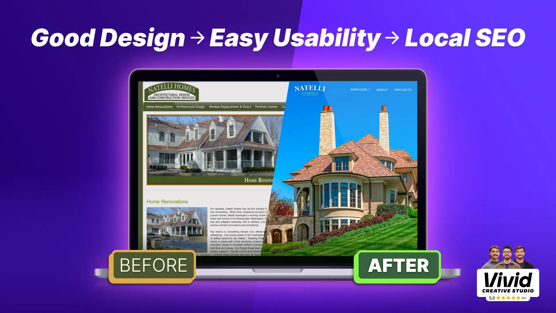 A before and after of a website we offered a free website review for by Vivid Creative Studio