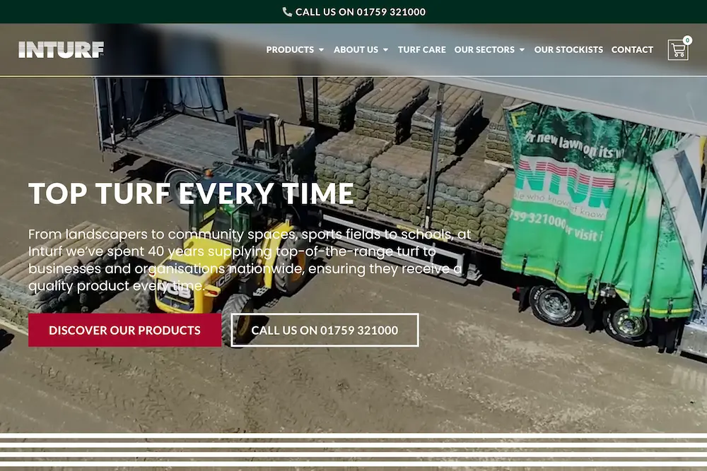 Desktop screenshot of the Inturf website.