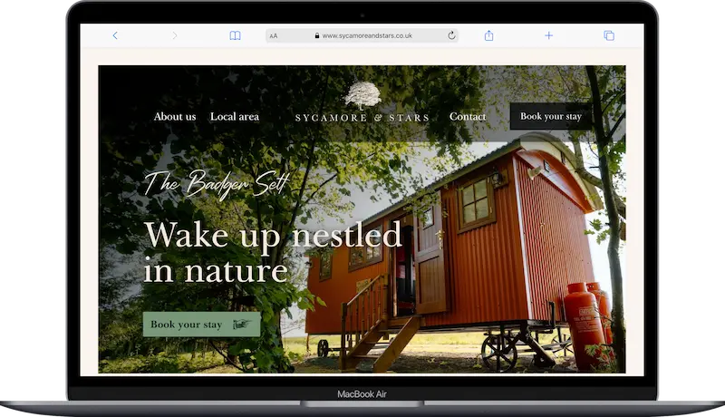 Sycamore and Stars website shown on a laptop screen