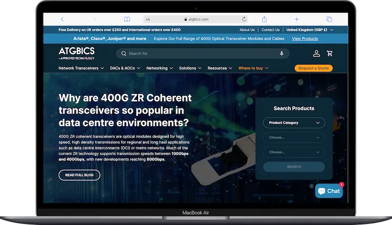 ATGBICS website shown on a laptop screen