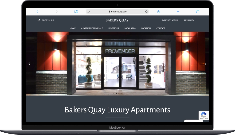 Bakers Quay website shown on a laptop screen