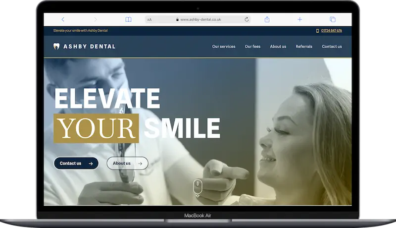 Ashby Dental Practice website shown on a laptop screen
