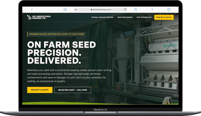 KAT Agri Services website shown on a laptop screen