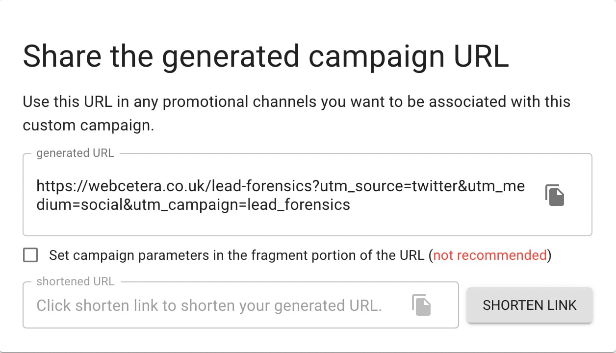 The Google Campaign tool dynamically produces your link with the UTM added.