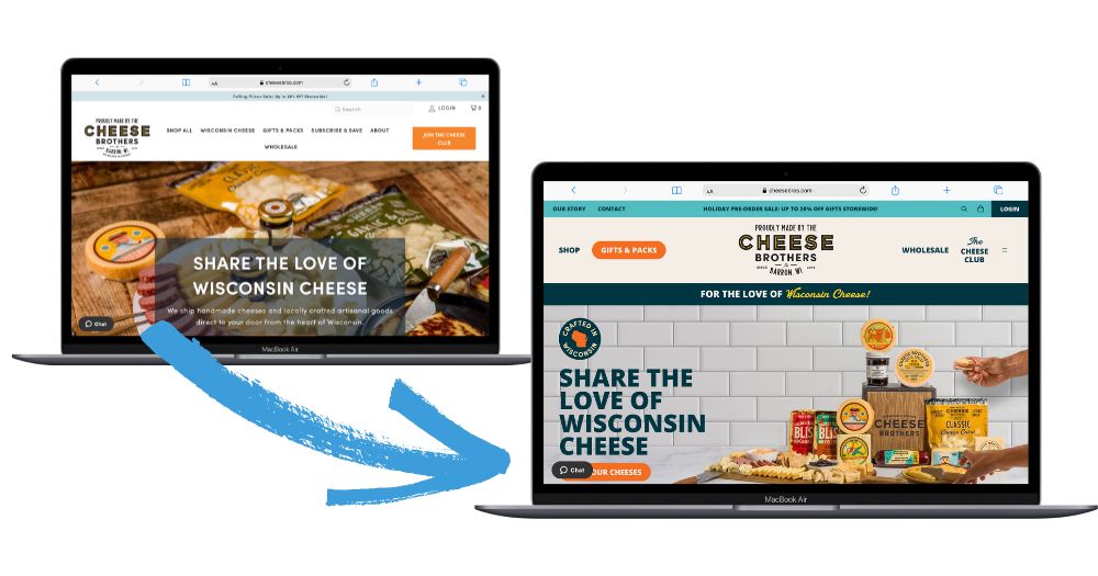 Cheese brothers website before and after.