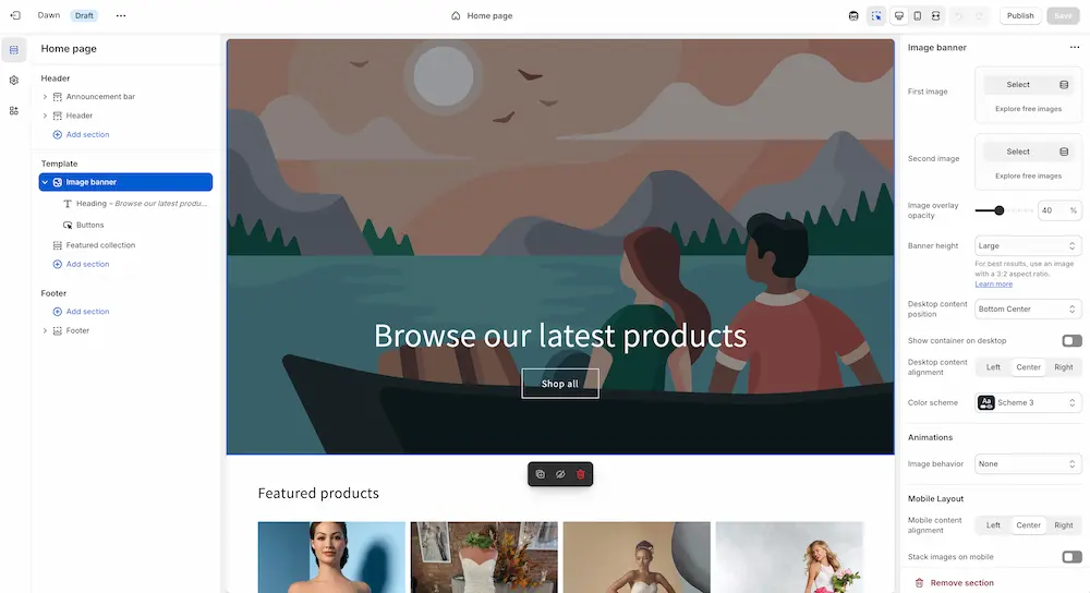Shopify banner image being added via the Customiser