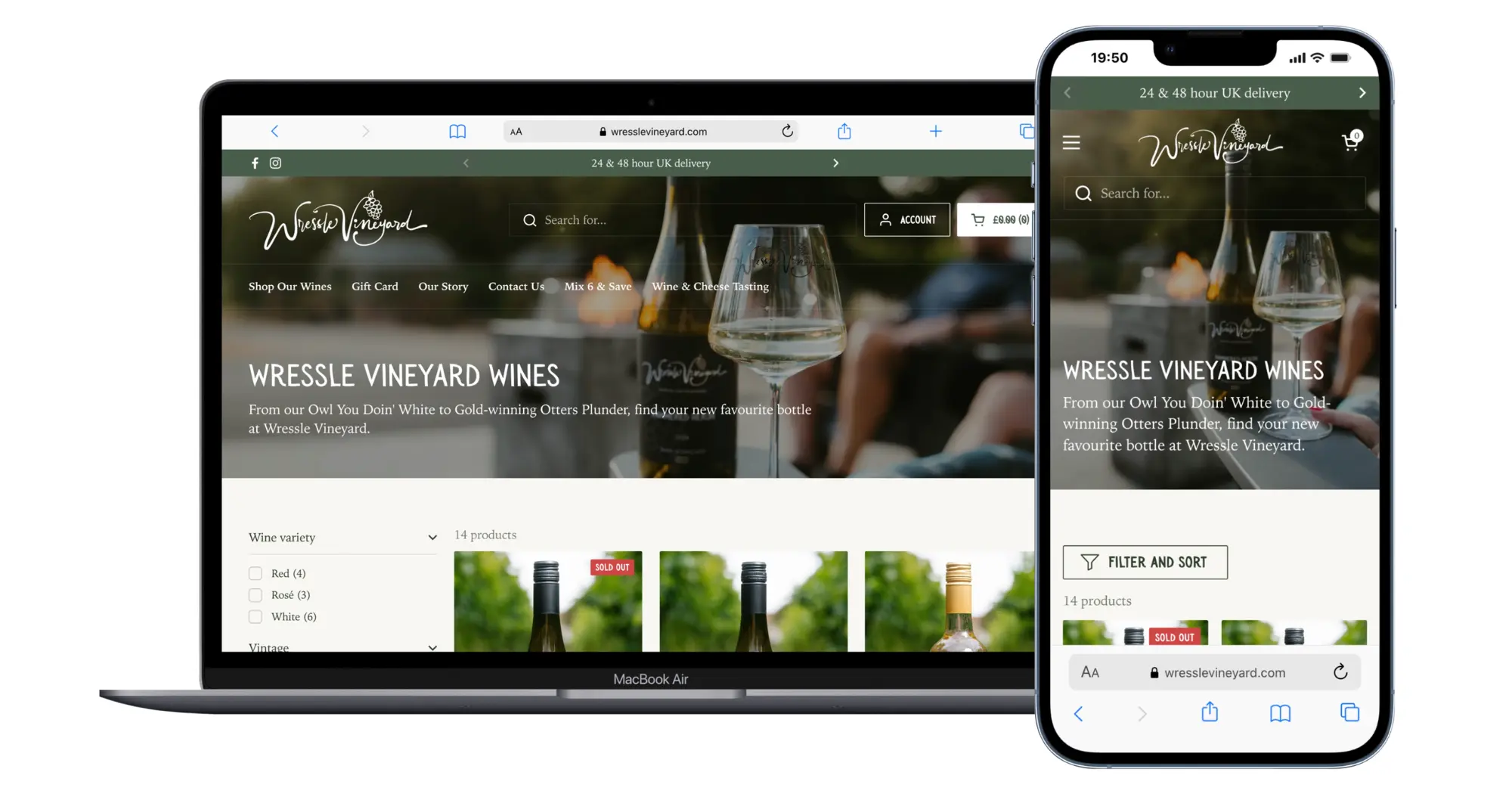 Wressle Vineyard desktop and mobile screenshot