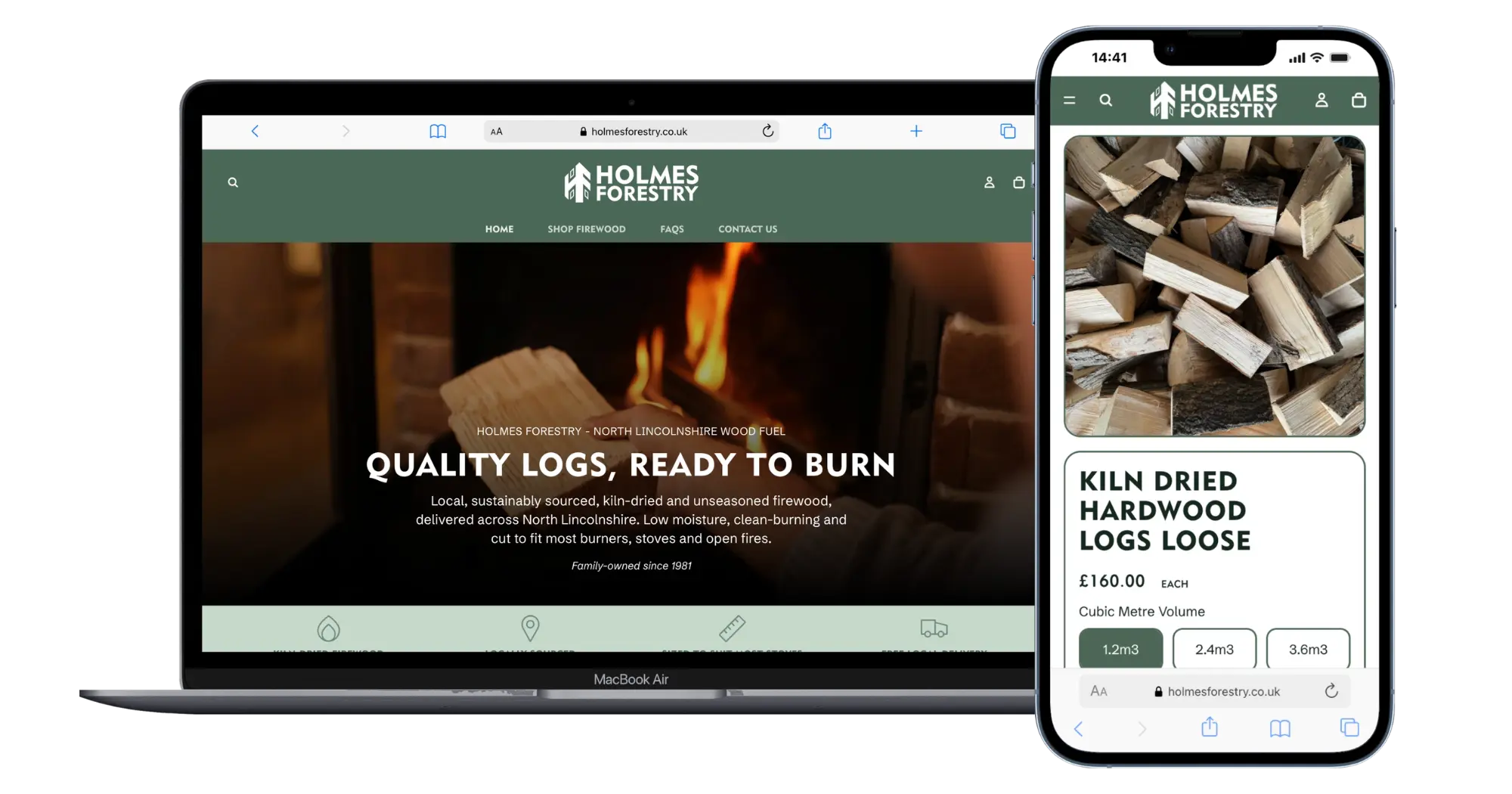 Holmes Forestry website shown on desktop and mobile