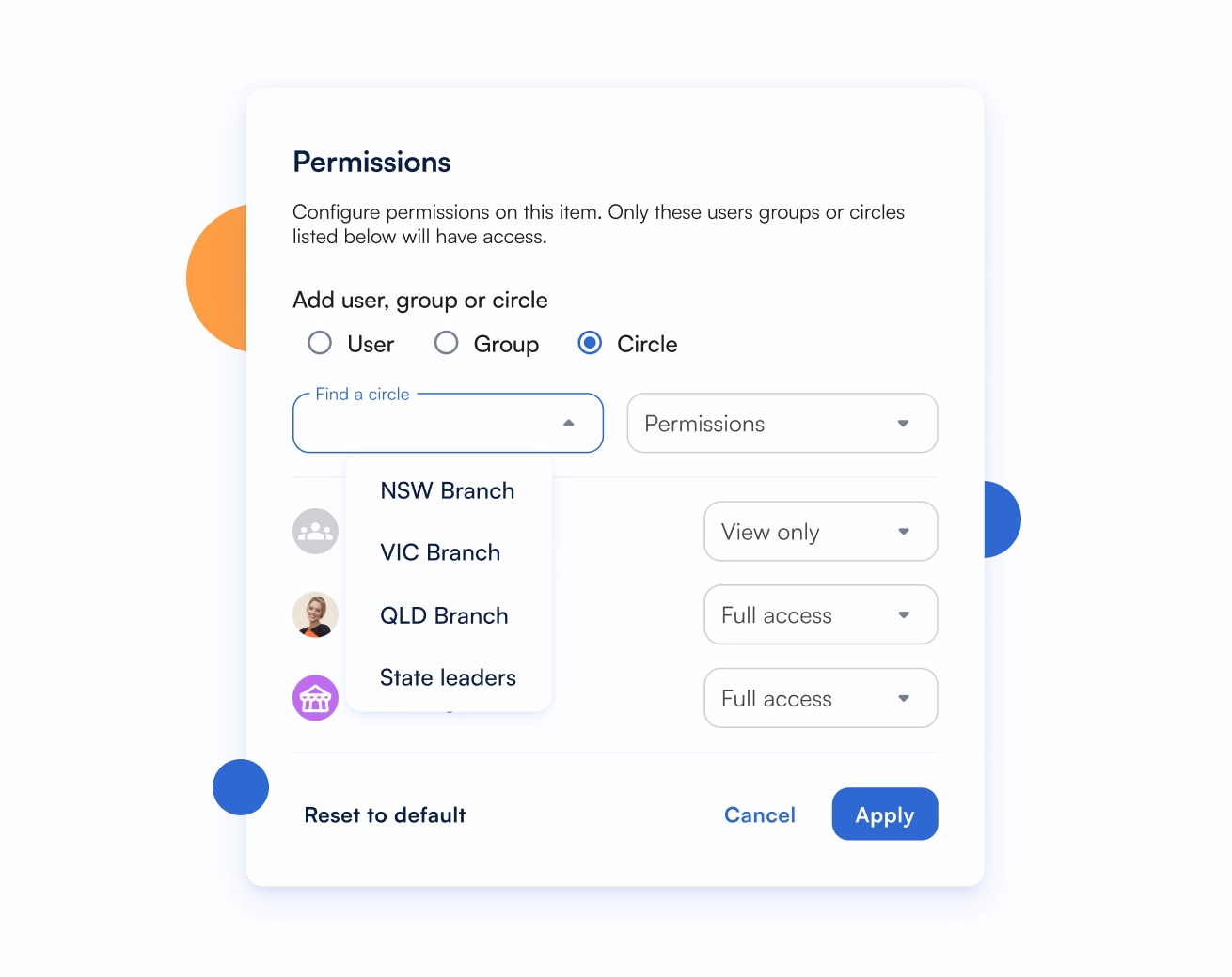 Setting permissions on a project or task in SwiftFox to be only visible to a specific circle