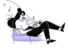 a person sitting in a chair listening to music