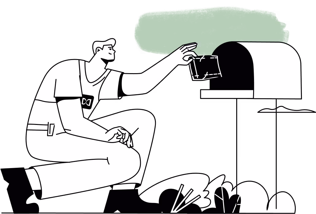 A person putting a piece of mail in the mailbox