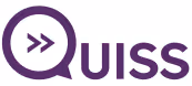 Quiss brand logo with a stylized speech bubble containing a double arrow.