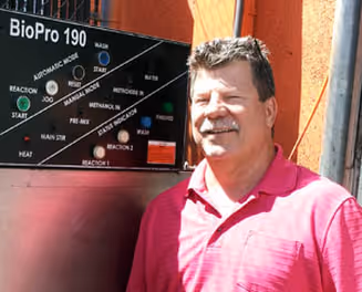 Brian Latte of Chuy's Restaurants making biodiesel with his BioPro 190