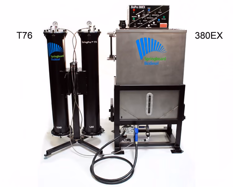 BioPro 380 biodiesel processor together with BioPro T76 drywash system, all from Springboard Biodiesel.