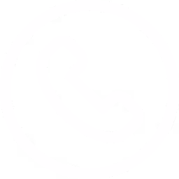 White phone handset icon inside a white circle on a transparent background.