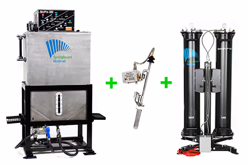 BioPro 380 biodiesel processor and INCOSEP accelerator and SpringPro T76 dry wash system all from Springboard Biodiesel.