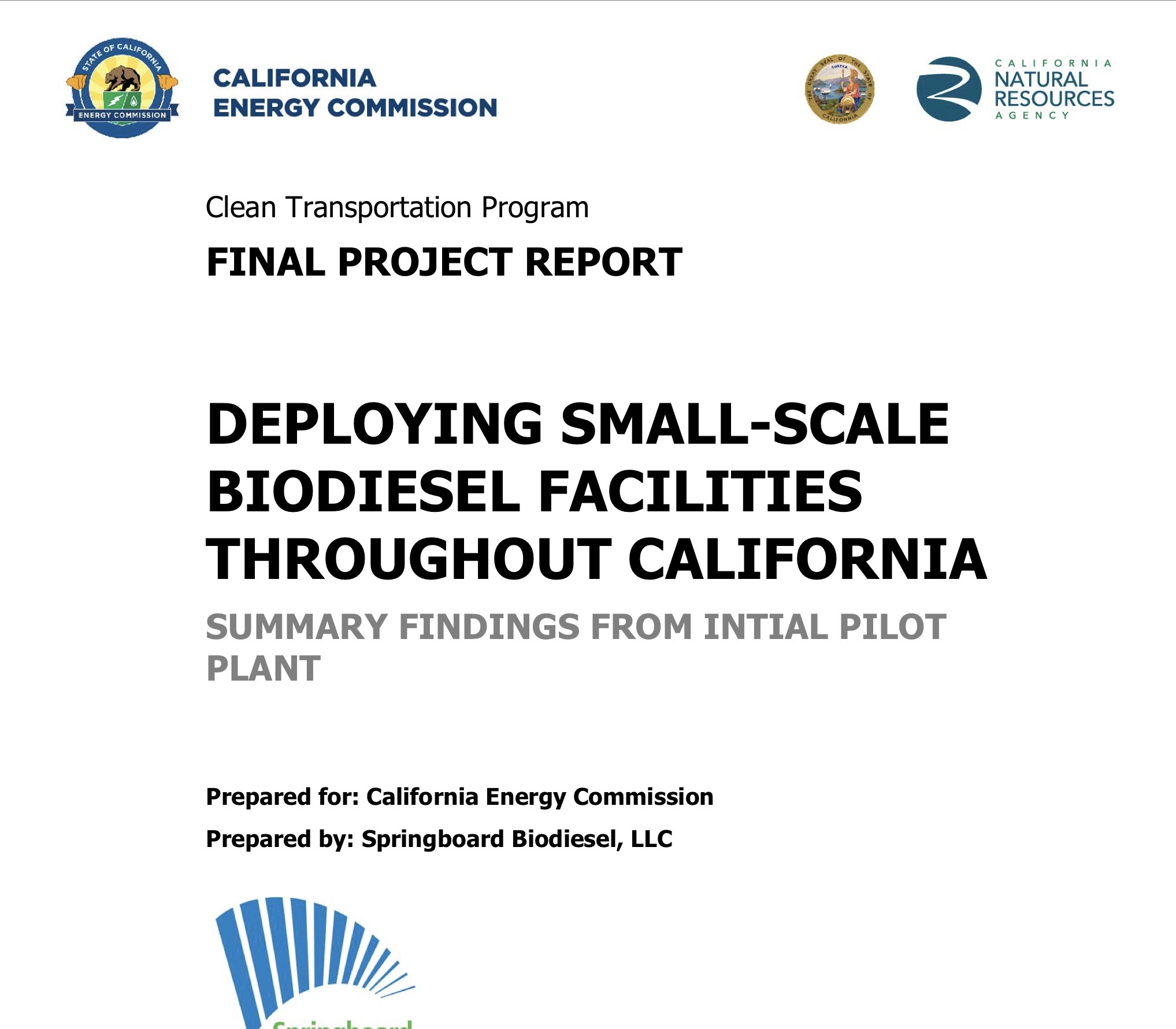 Deploying small-scale biodiesel facilities throughout California