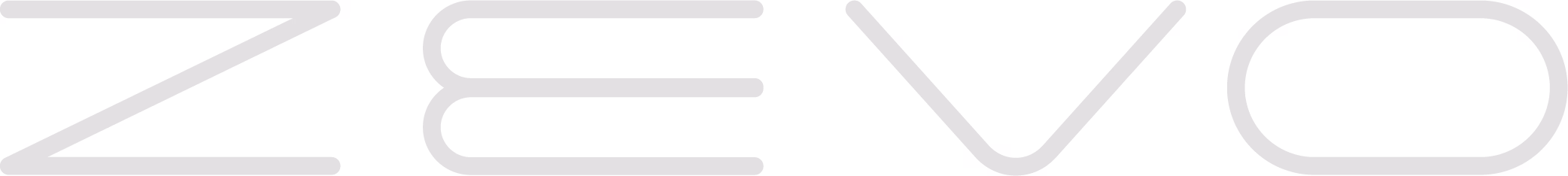 Stylized text spelling ZEVO with modern rounded lines in off-white on a transparent background.