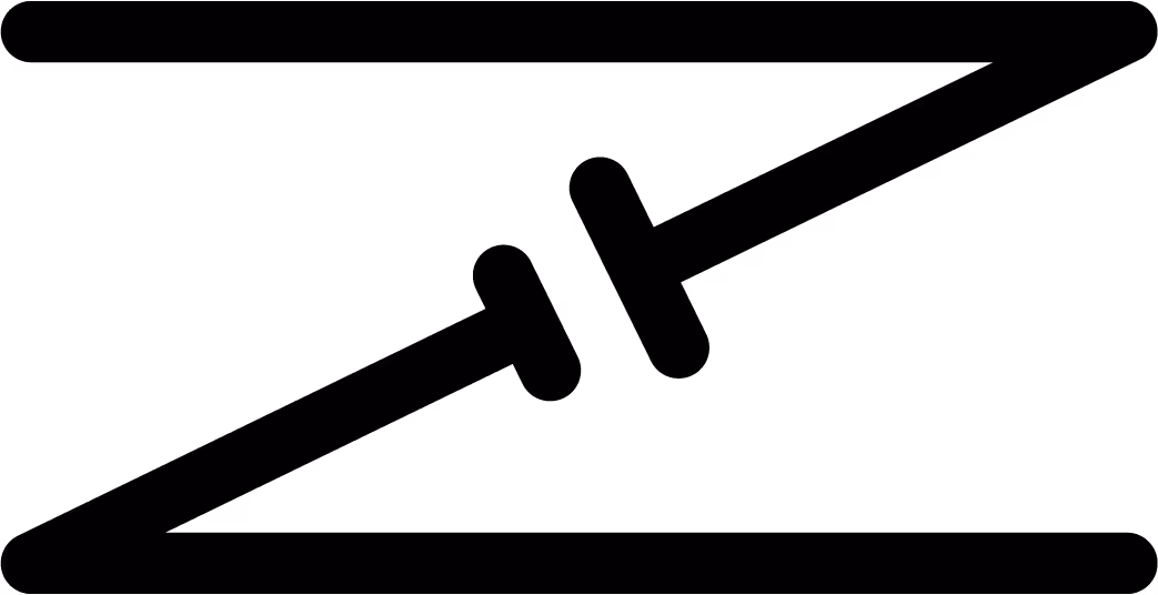 Stylized black letter Z with two vertical bars crossing its diagonal line on a white background.
