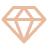 Minimalist peach-colored outline of a diamond shape with a small sparkle detail on top right.