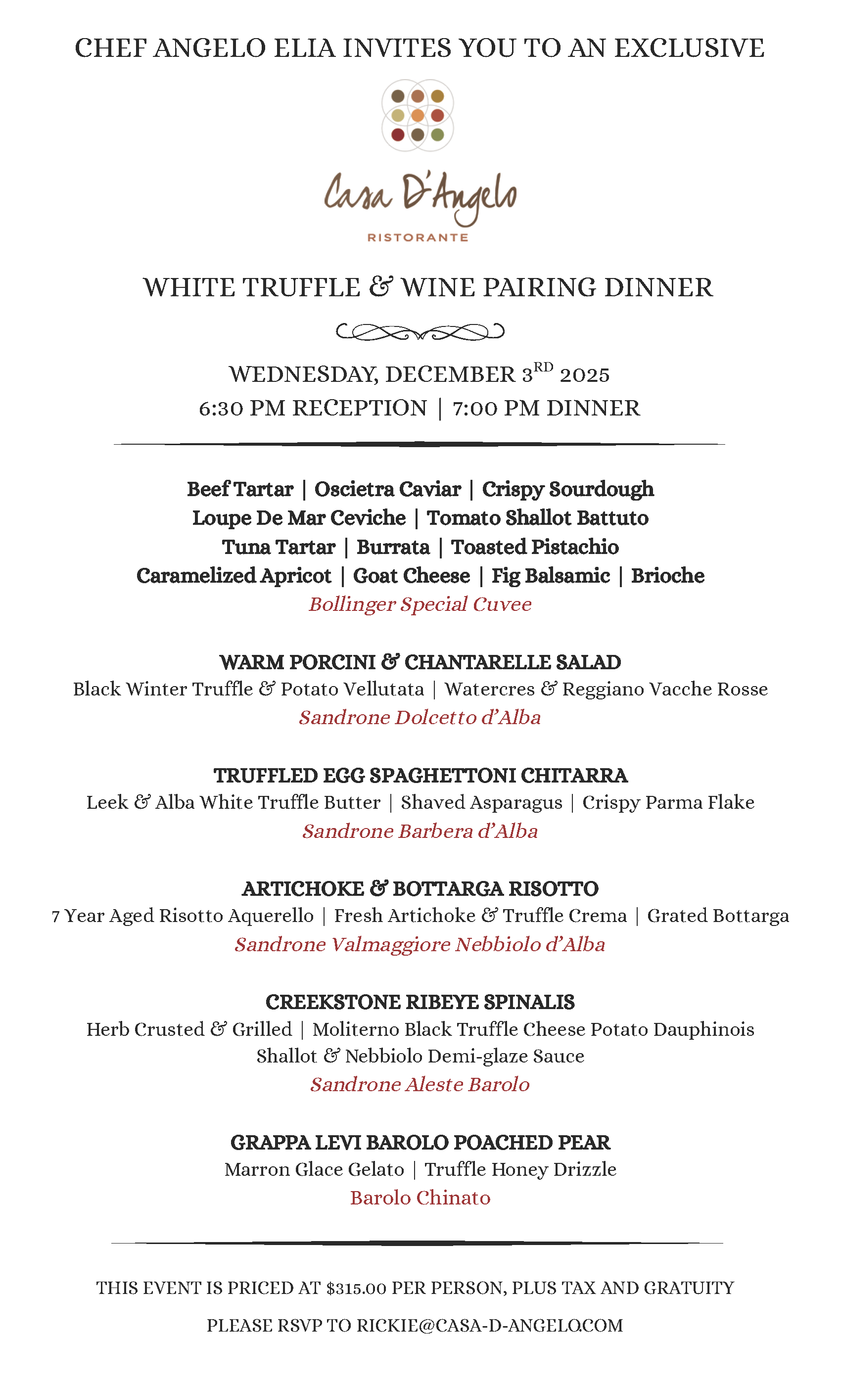 Boca Raton White Truffle Dinner Menu