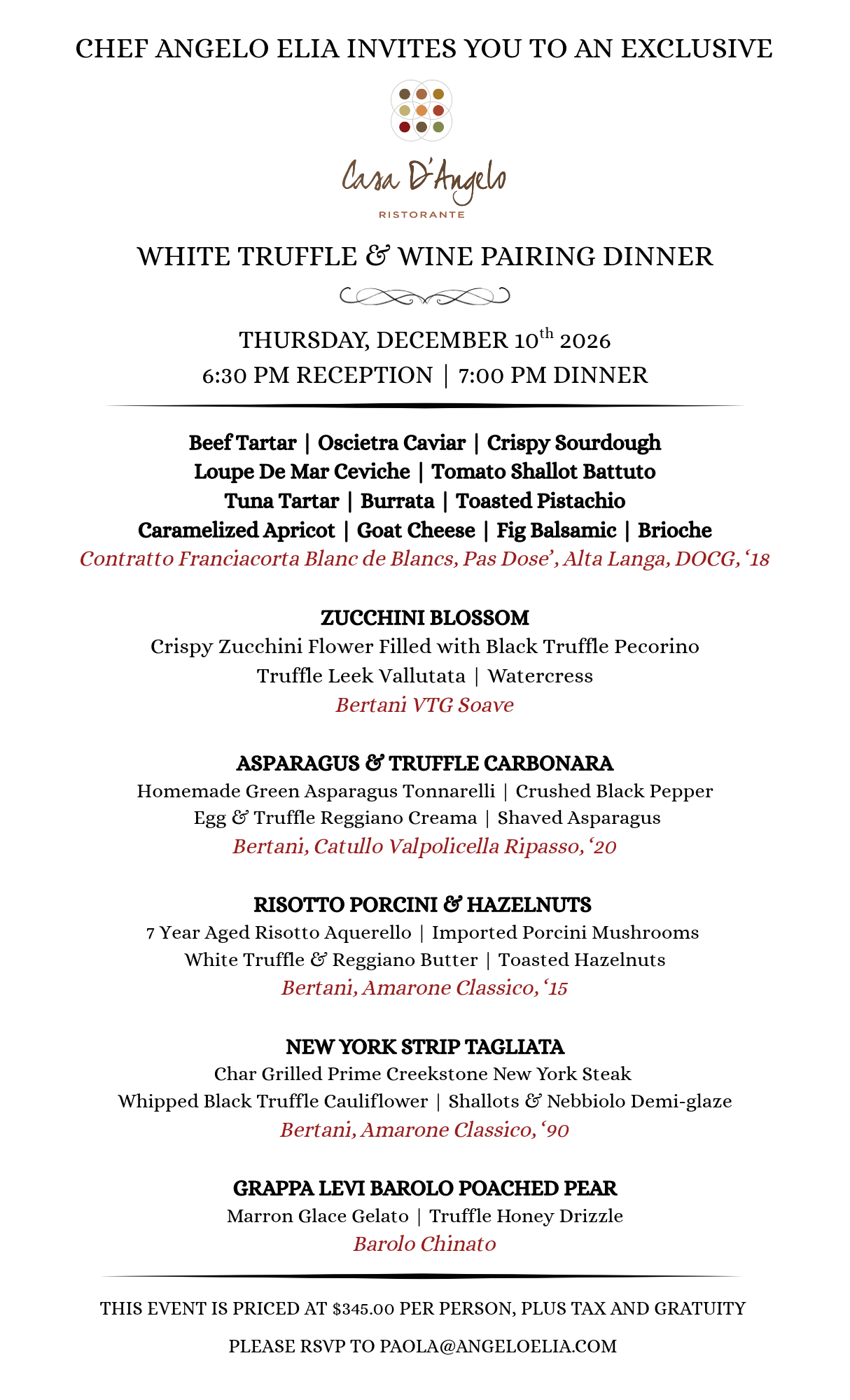 Boca Raton White Truffle Dinner Menu