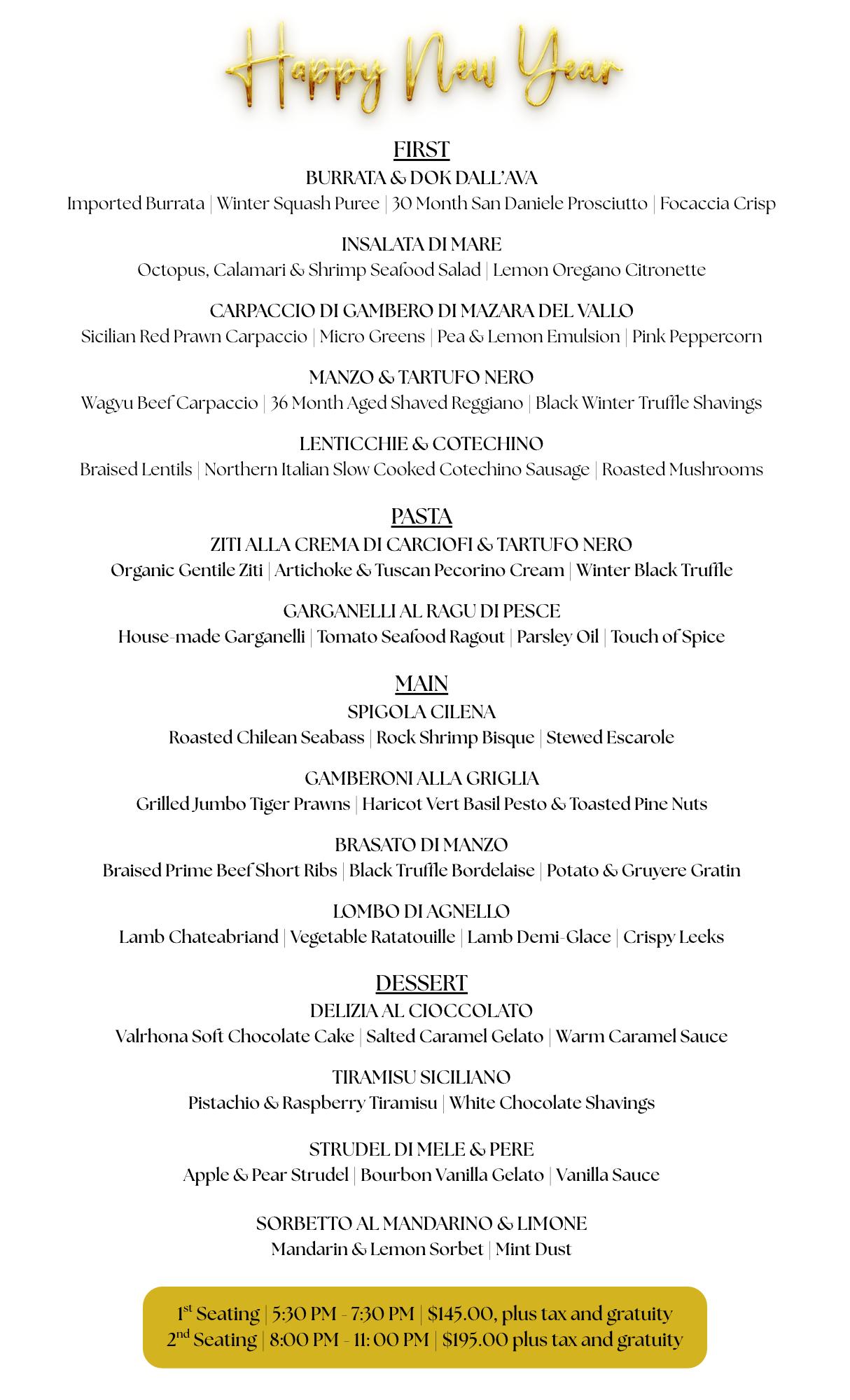 Boca NewYears Eve Menu