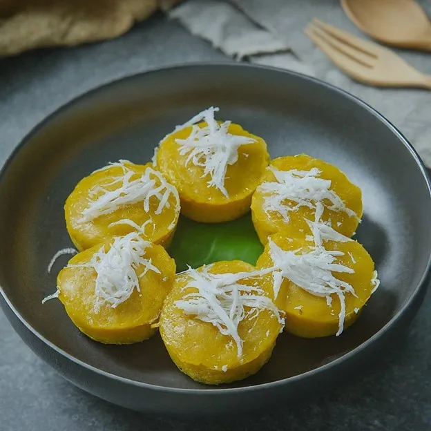 Khanom Fak Thong is a popular traditional Thai dessert made from pumpkin. It has a sweet, creamy flavor with a hint of coconut milk and a beautiful yellow color from the pumpkin. Let's take a look at the recipe and how to make it.