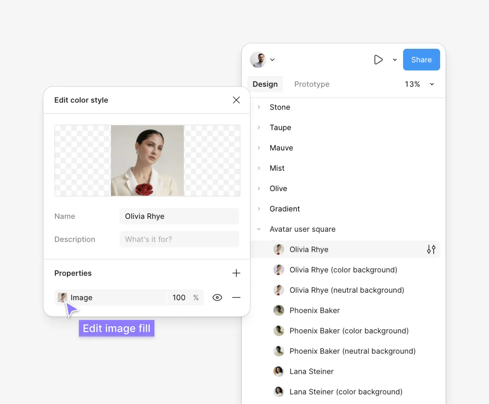 Edit user avatars in Figma