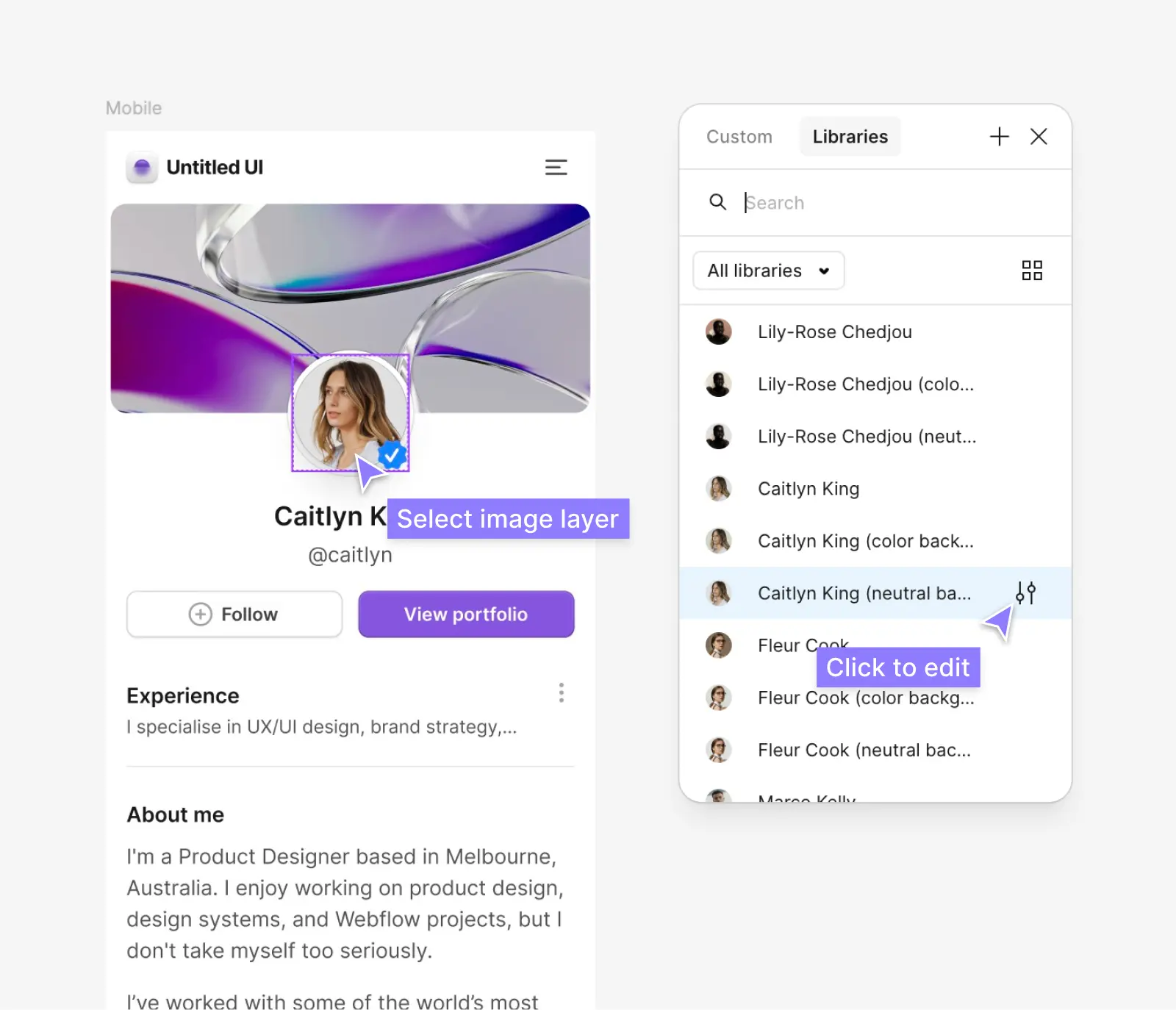 Edit user avatar image fill in Figma