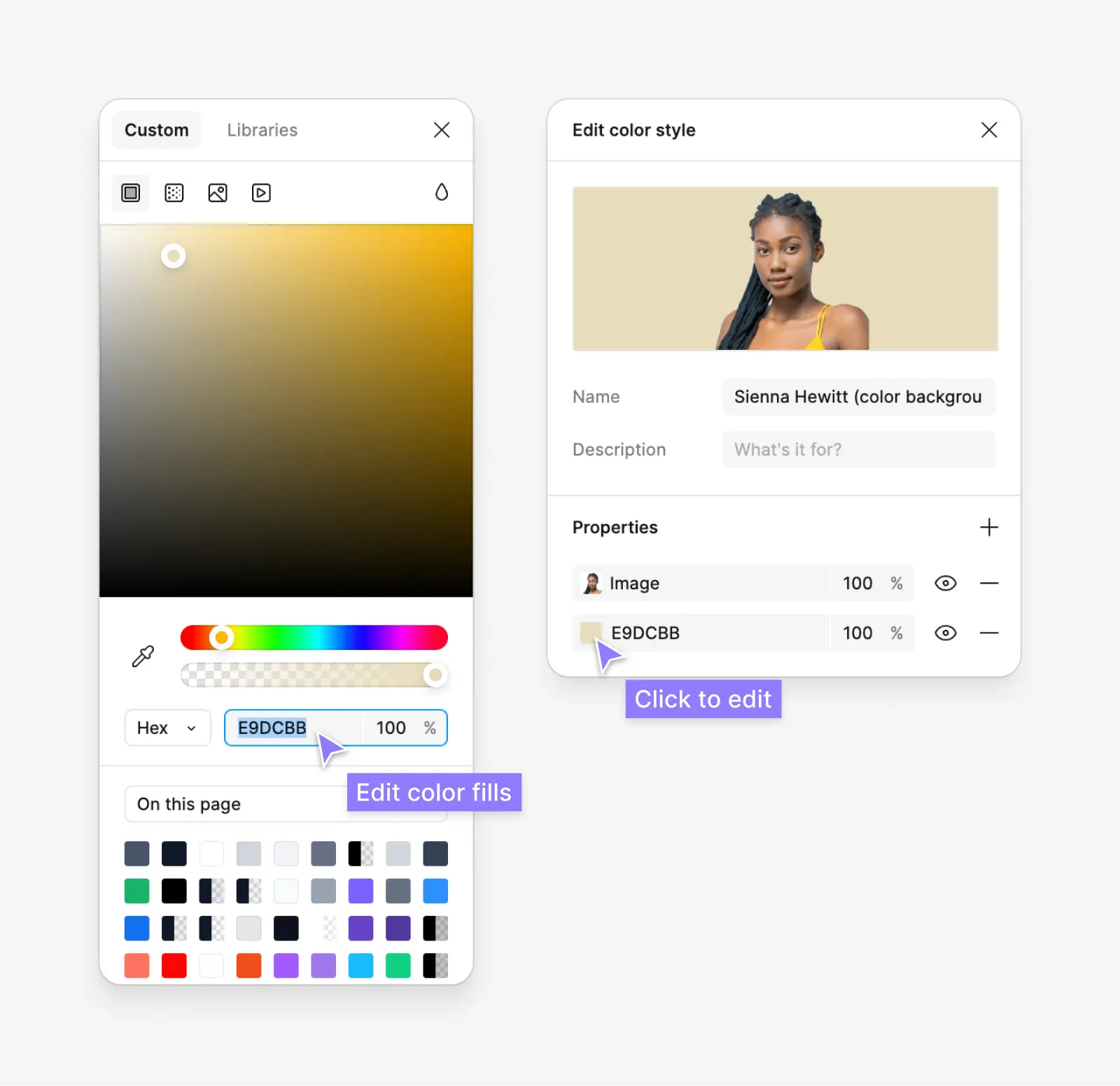 Edit user avatar color fill in Figma